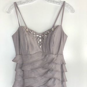 Carol Lin Gray Beaded Scalloped Evening Gown Sz 8